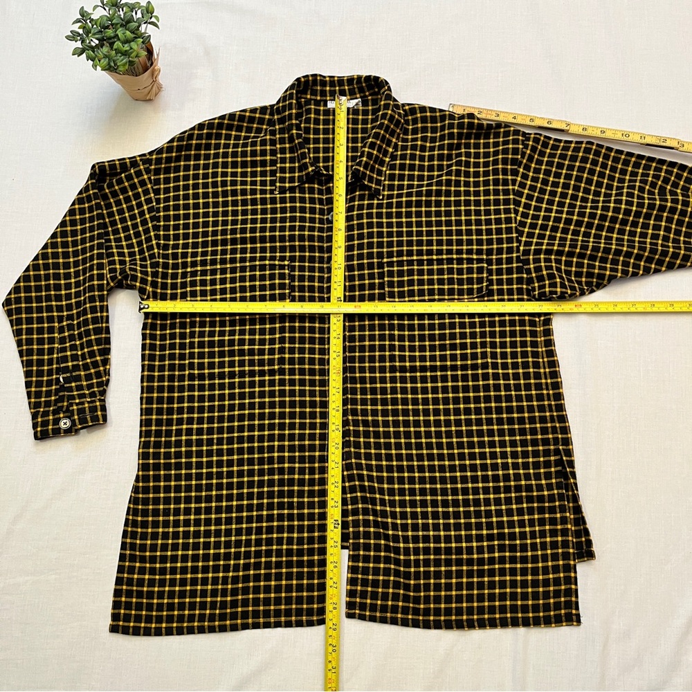 Vintage Henri Bendel Plaid Button-Up Shirt Black & Yellow Gold S - Picture 7 of 10